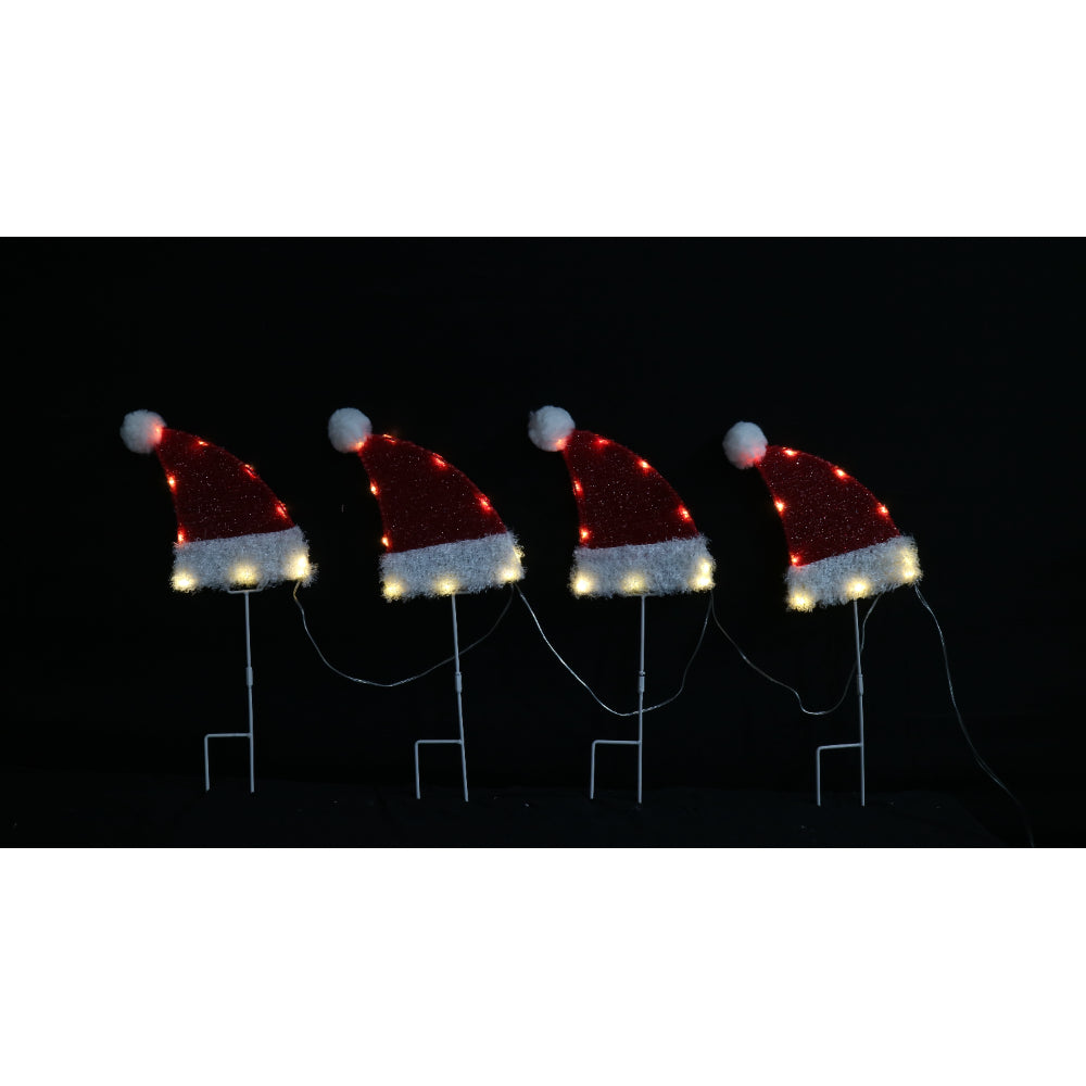 Festive Magic LED Mesh Tinsel Santa Hat Pathway Lights - Pack of 4