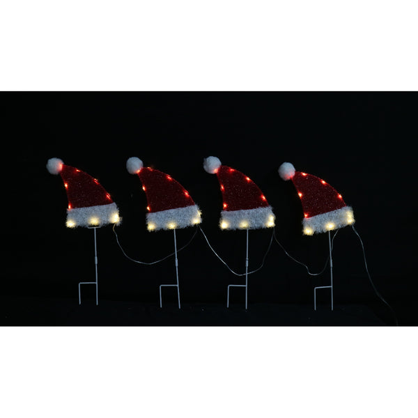 Festive Magic LED Mesh Tinsel Santa Hat Pathway Lights - Pack of 4