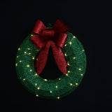 Festive Magic Glitter Christmas Wreath with Red Bow - Warm White LED Lights