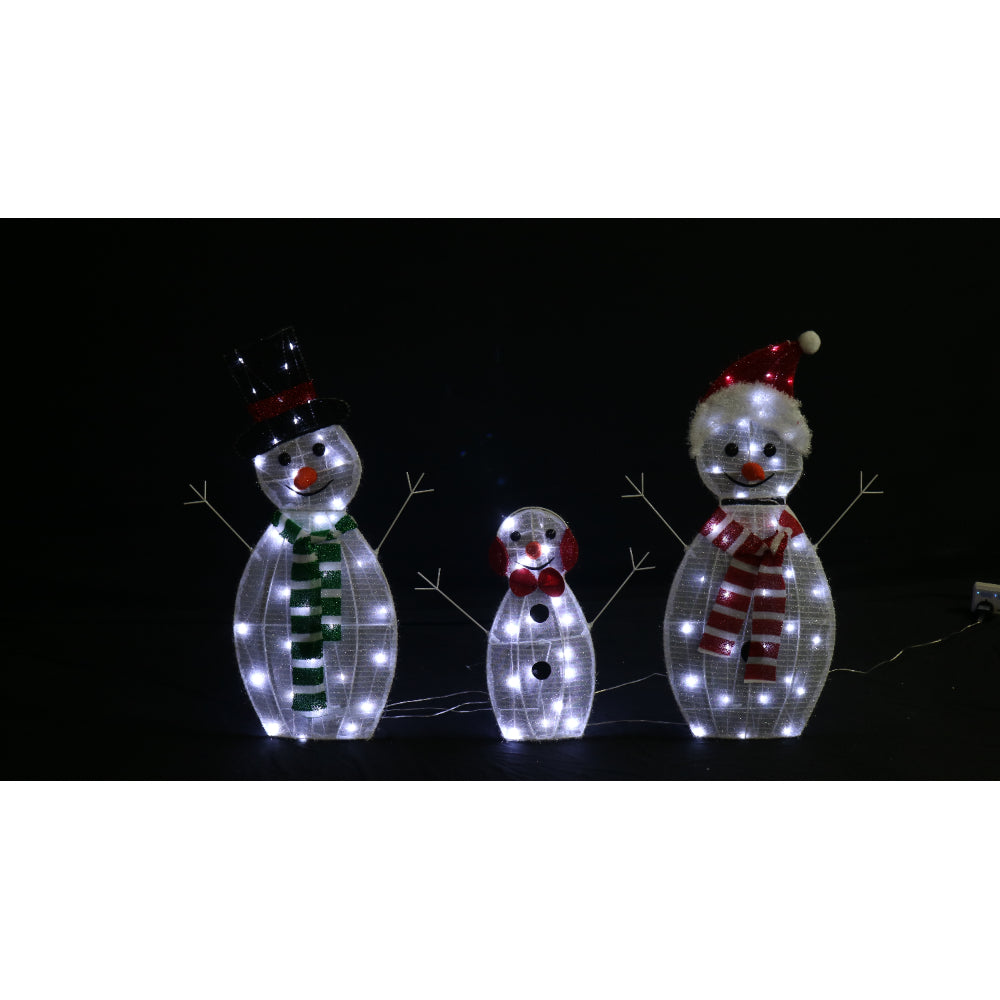 Festive Magic LED Mesh Snowman Family Decoration - 3 Pieces, Assorted Designs