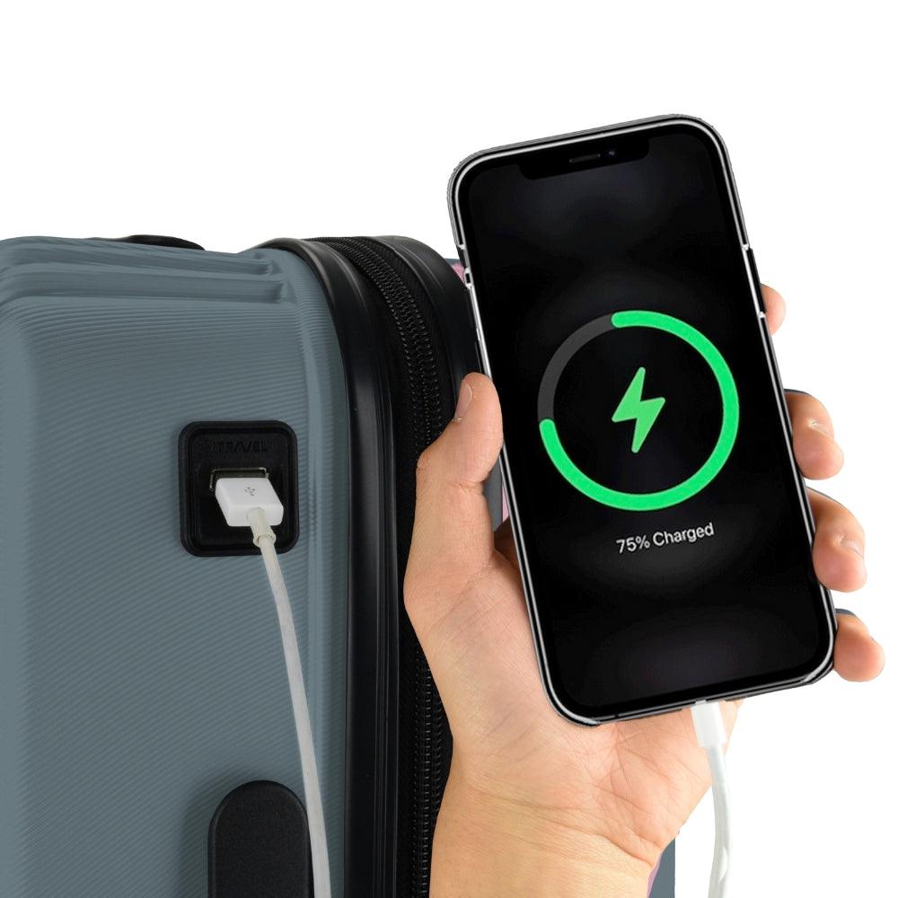 Travel Select Naples Charcoal Cabin Luggage 22in | USB Charger Port & Combination Lock