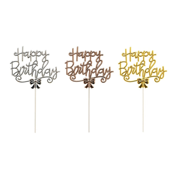 Happy Birthday Cake Topper - Assorted Designs - 3 Pack