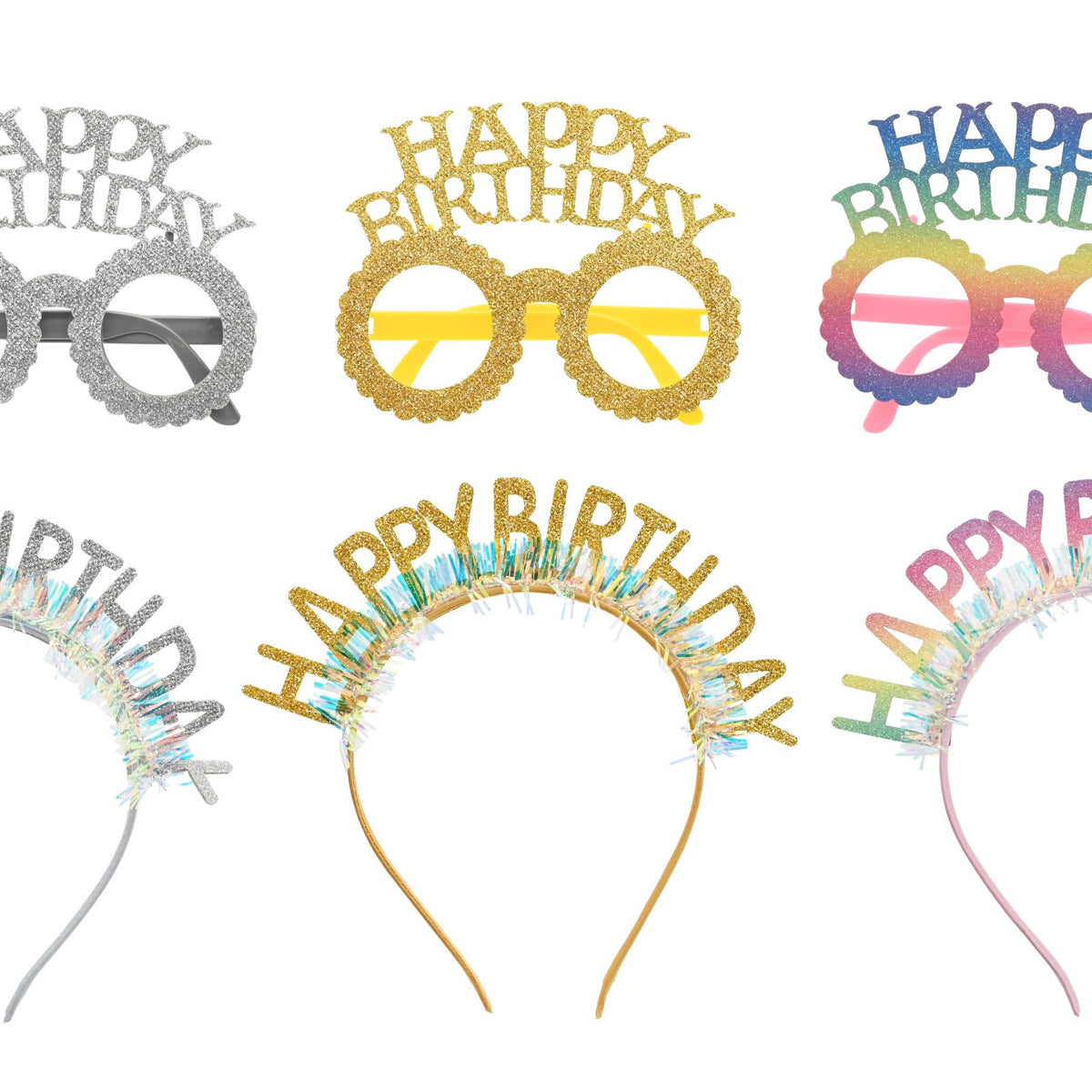 Party Birthday Headband & Glasses Set - Assorted Designs - Set of 3
