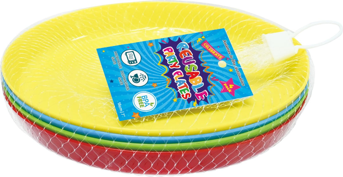 Party Plates - Assorted Colours - 18.5cm 4 Pack
