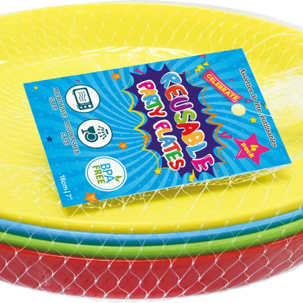 Party Plates - Assorted Colours - 18.5cm 4 Pack