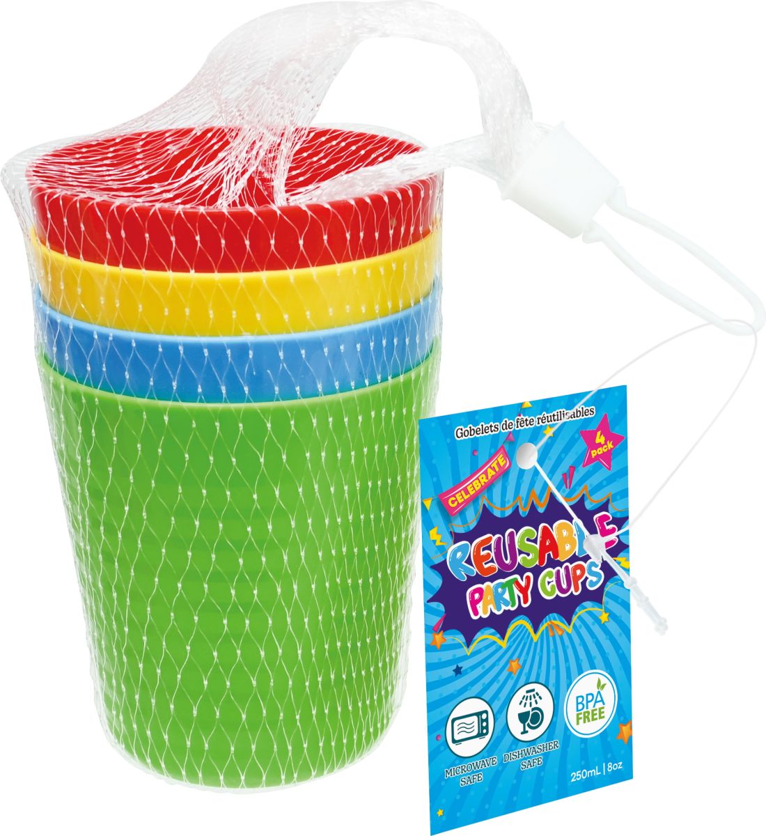 Party Cups - Assorted Colours - 250mL 4 Pack