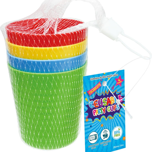 Party Cups - Assorted Colours - 250mL 4 Pack