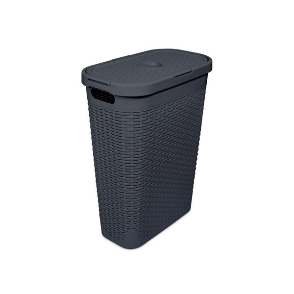 Addis Charcoal Rattan Effect Slim Laundry Hamper | 40L - Choice Stores