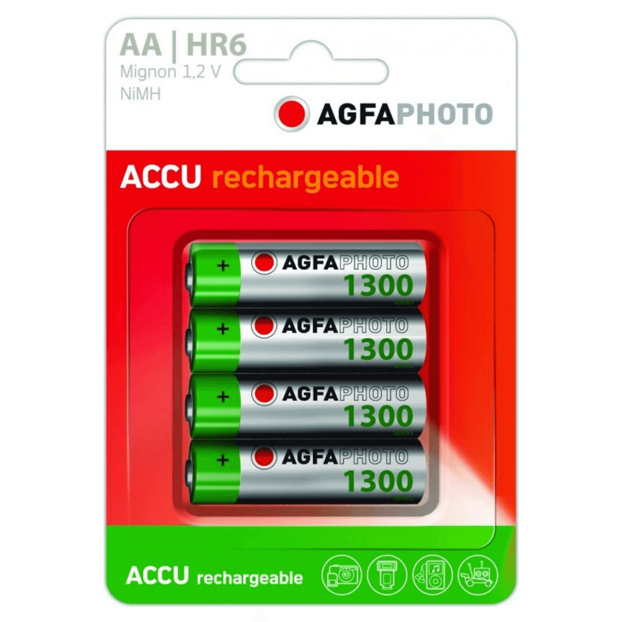 AgfaPhoto Rechargeable AA 1300 mAh Batteries | 4 Pack | HR6 - Choice Stores