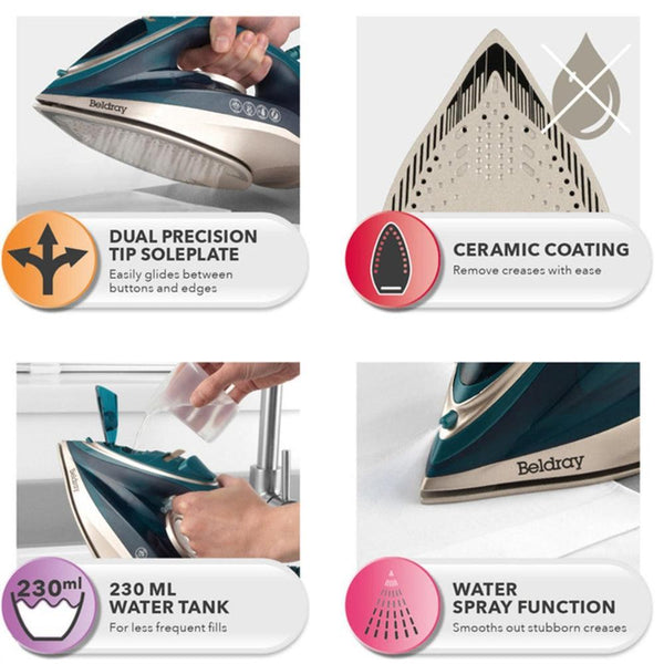 Beldray Duo Glide Steam Iron | Anti Drip & Anti Calc | 2200W - Choice Stores