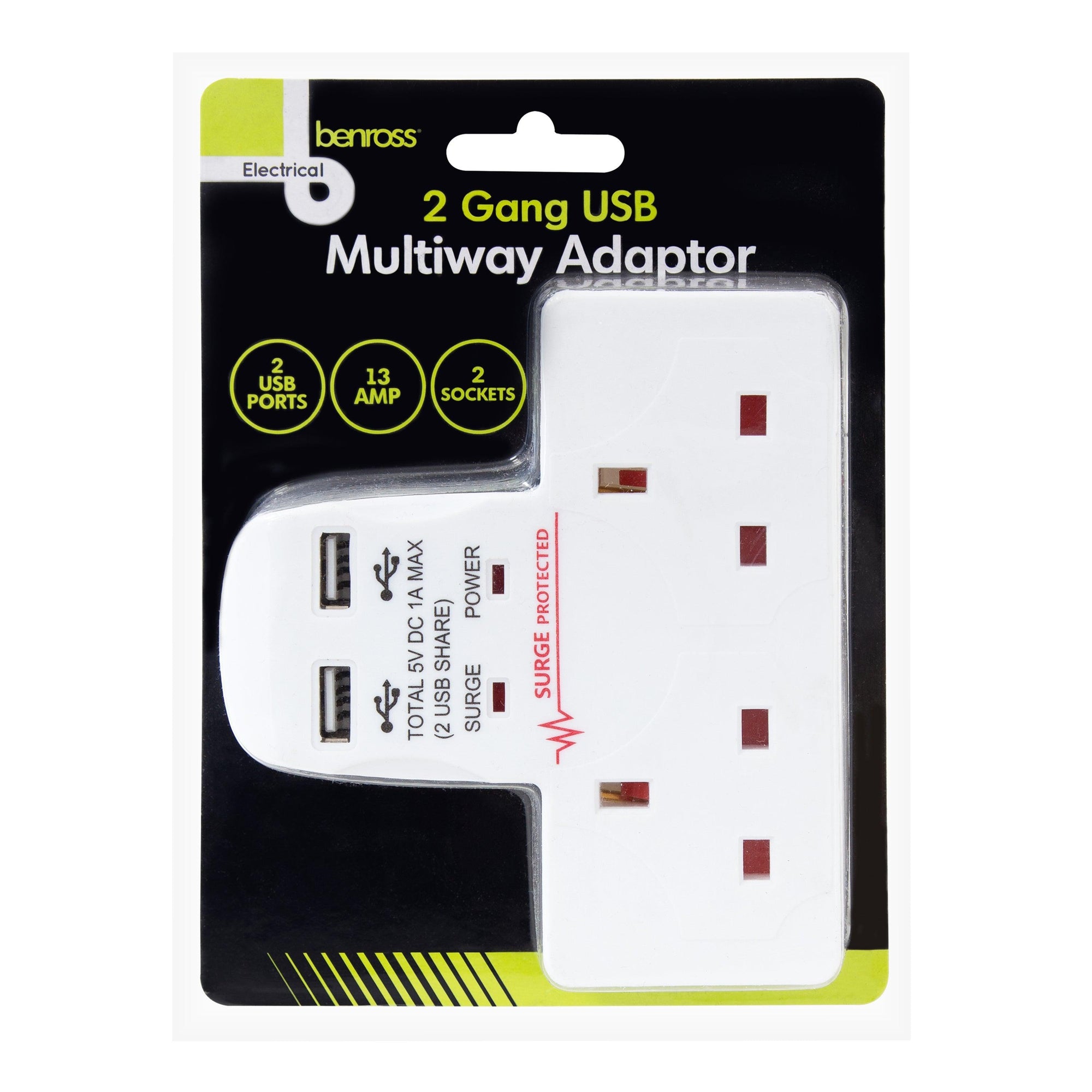 Benross 2 Gang Multiway Adapter With 2 USB ports 13A - Choice Stores