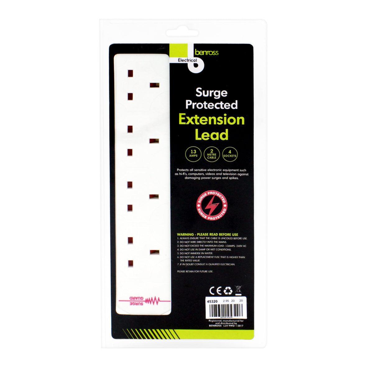 Benross Extension Cable 4 Gang 2m 45320 with Surge Protection - Choice Stores