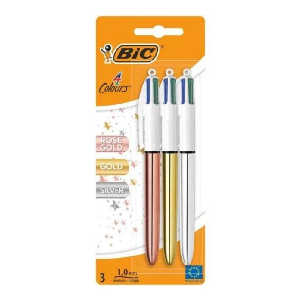 Bic 4 Colours Rose Gold Retractable Ballpoint Pen | Pack Of 3 - Choice Stores