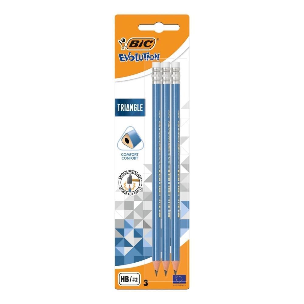 Bic Evolution Graphite Triangle HB2 Pencil With Eraser Tip | Pack of 3 - Choice Stores