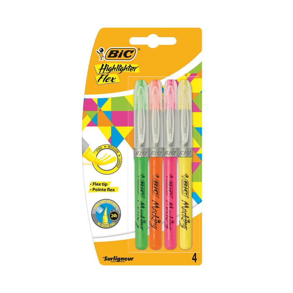 Bic Highlighter Flex Brush Tip Assorted Colours | Pack of 4 - Choice Stores
