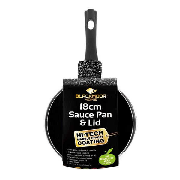 Blackmoor Classic Non-Stick Black Saucepan with Lid | 18cm - Choice Stores
