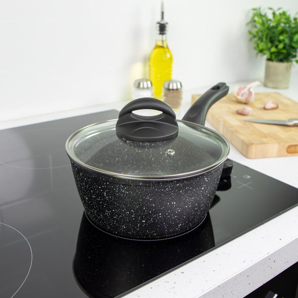 Blackmoor Classic Non-Stick Black Saucepan with Lid | 18cm - Choice Stores