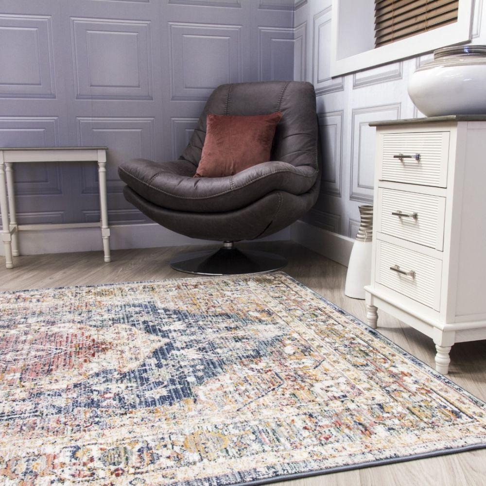 Boho Medallion Blue Rug | Vintage Distressed Design - Choice Stores