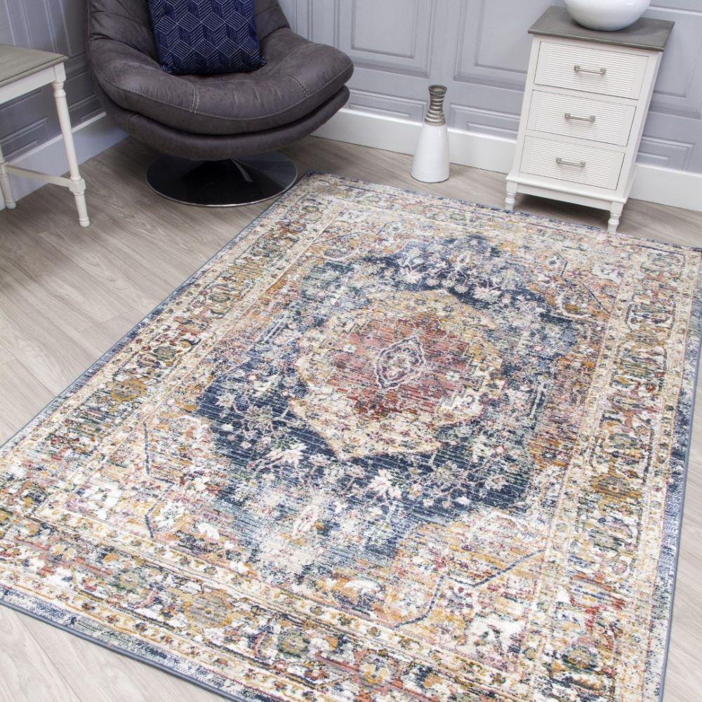 Boho Medallion Blue Rug | Vintage Distressed Design - Choice Stores