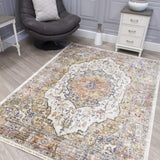 Boho Medallion Natural Cream Rug | Vintage Distressed Design - Choice Stores
