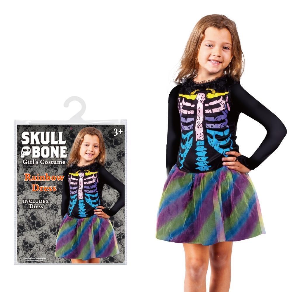 Boo! Girls Rainbow Skeleton Dress Costume | Size M | Age 3+ - Choice Stores