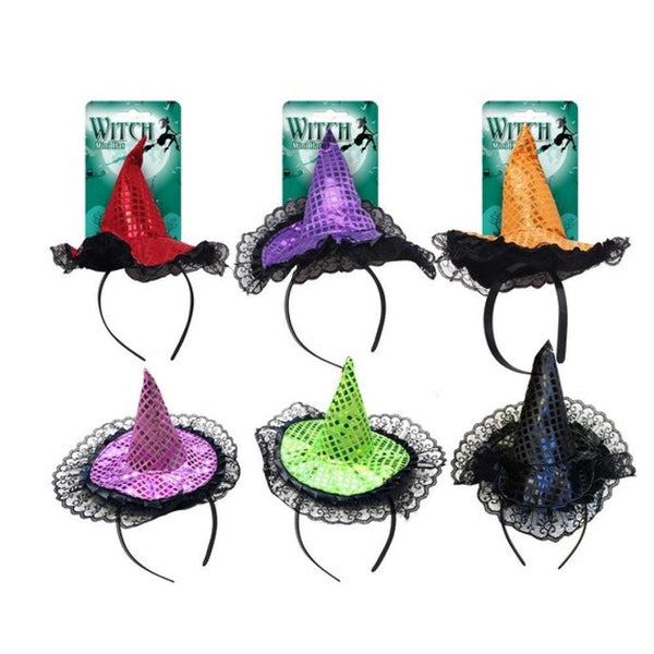 Boo! Sequin Witch Hat Headband | Assorted Colours | 26 x 26 x 14cm - Choice Stores