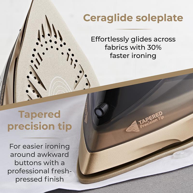 Ceraglide 2800W 360 Cord Cordless Steam Iron Black and Gold - Choice Stores