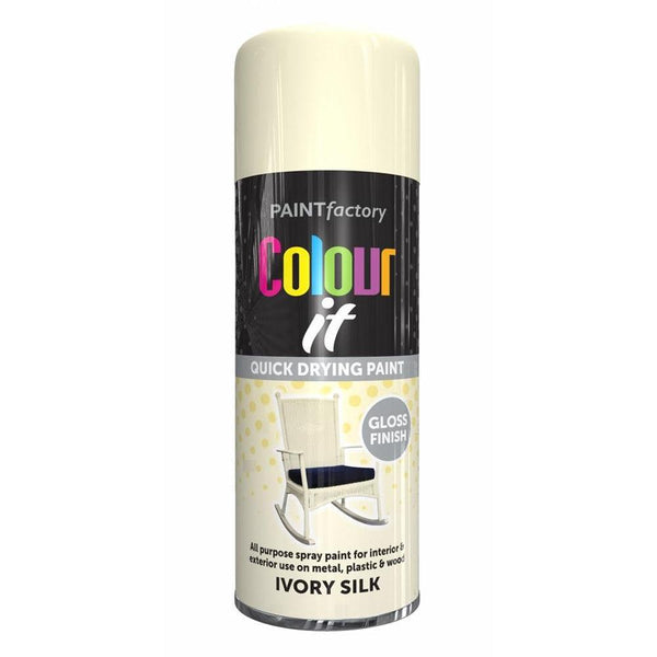Colour it Quick Drying Spray Paint Ivory Silk Gloss Finish | 400ml - Choice Stores