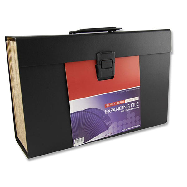 Concept 19 Pocket Expanding File Storage Black | 385 x 250 x 120mm - Choice Stores