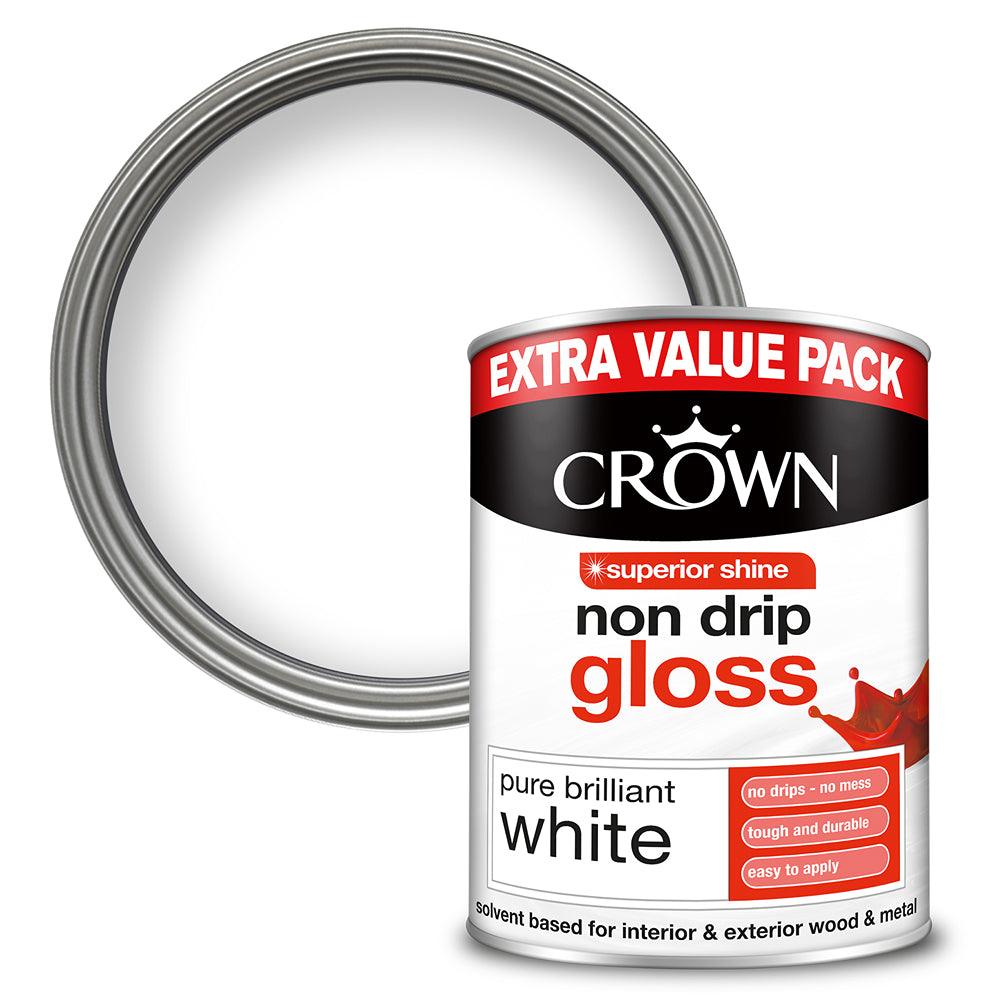 Crown Non Drip Gloss Wood &amp; Metal Paint | Pure Brilliant White - Choice Stores