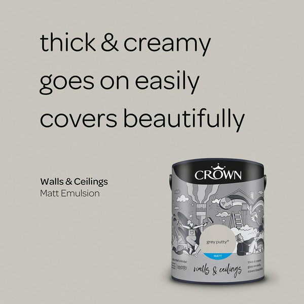 Crown Walls & Ceilings Matt Emulsion Paint | Grey Putty - Choice Stores