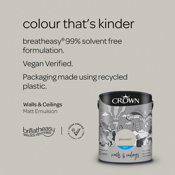 Crown Walls & Ceilings Matt Emulsion Paint | Grey Putty - Choice Stores