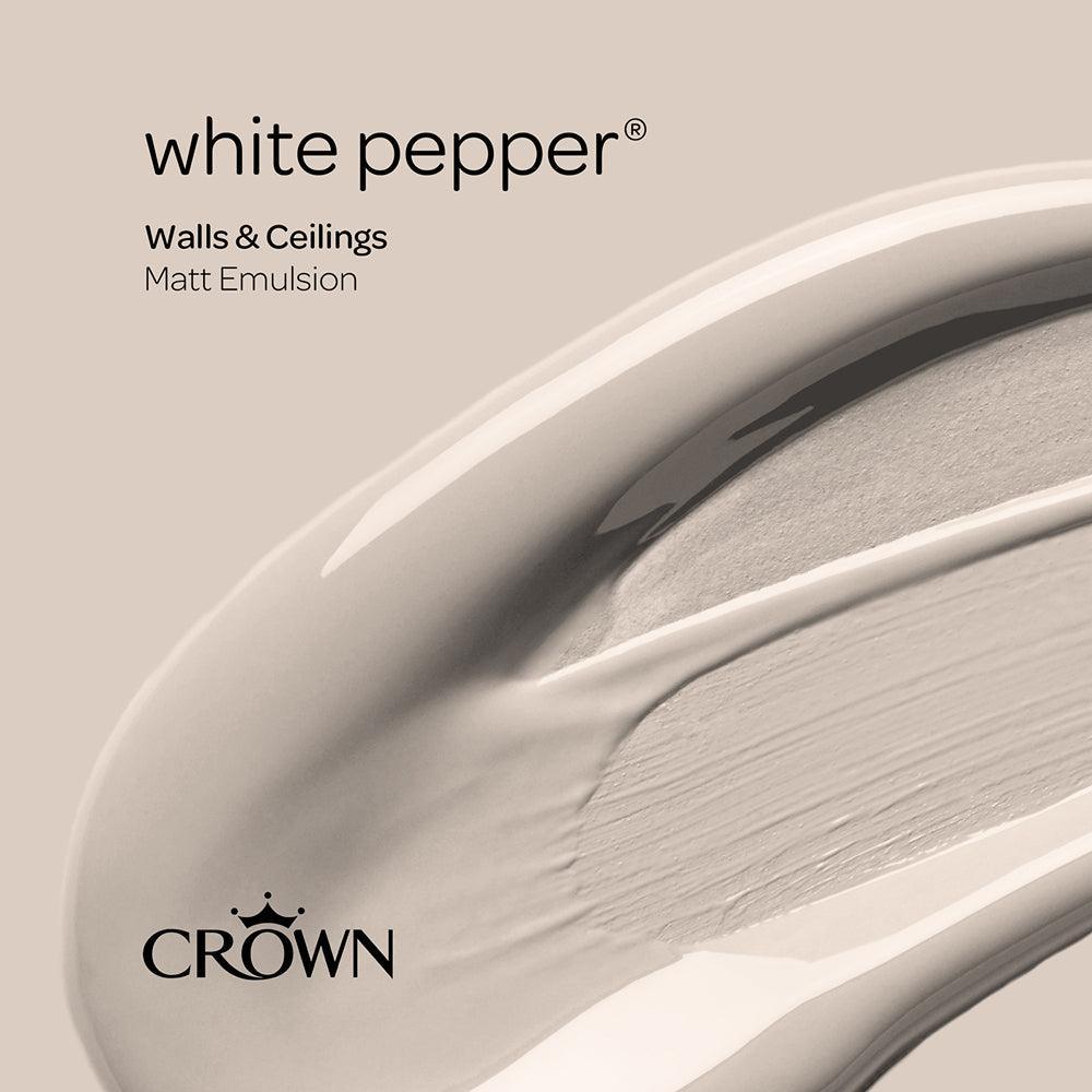 Crown Walls & Ceilings Matt Emulsion Paint | White Pepper | 40ml Tester - Choice Stores