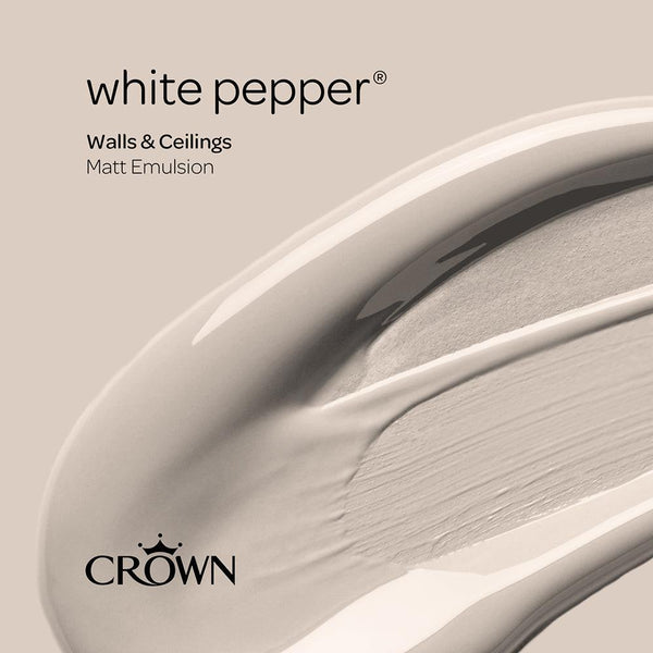 Crown Walls & Ceilings Matt Emulsion Paint | White Pepper | 40ml Tester - Choice Stores