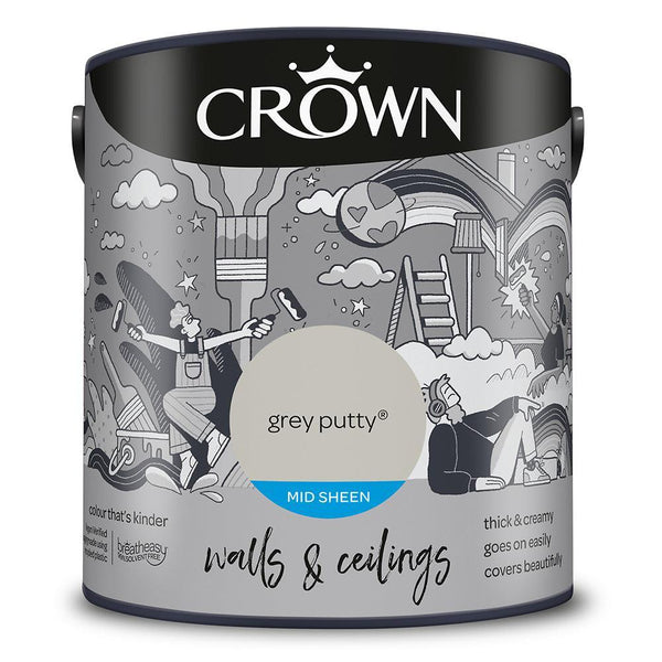 Crown Walls & Ceilings Mid Sheen Emulsion Paint | Grey Putty - Choice Stores