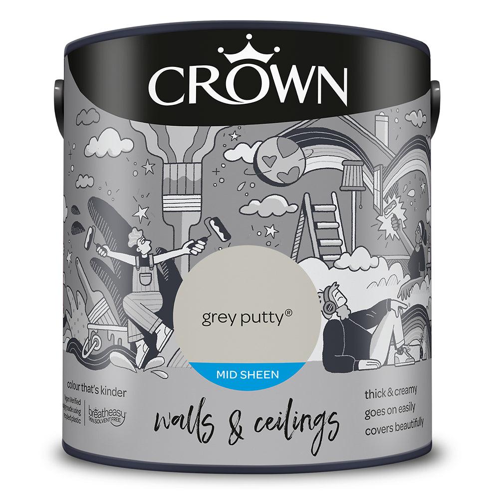 Crown Walls &amp; Ceilings Mid Sheen Emulsion Paint | Grey Putty - Choice Stores