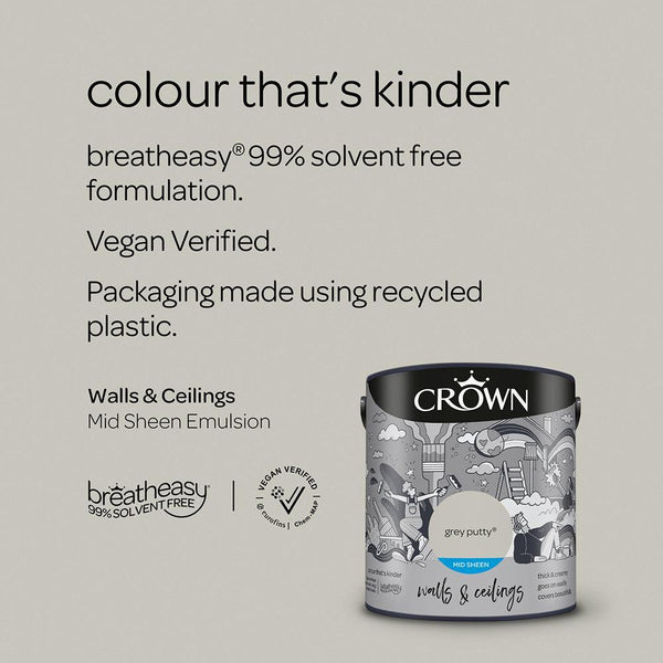 Crown Walls & Ceilings Mid Sheen Emulsion Paint | Grey Putty - Choice Stores