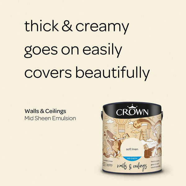 Crown Walls & Ceilings Mid Sheen Emulsion Paint | Soft Linen - Choice Stores