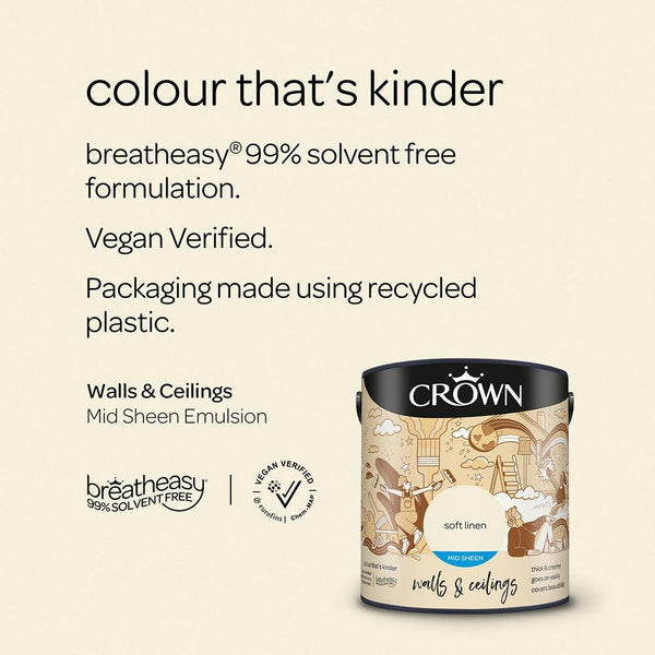 Crown Walls & Ceilings Mid Sheen Emulsion Paint | Soft Linen - Choice Stores