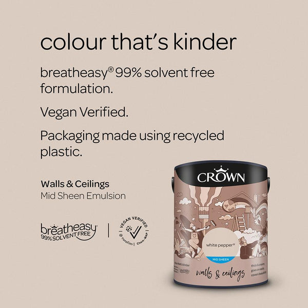 Crown Walls & Ceilings Mid Sheen Emulsion Paint | White Pepper - Choice Stores