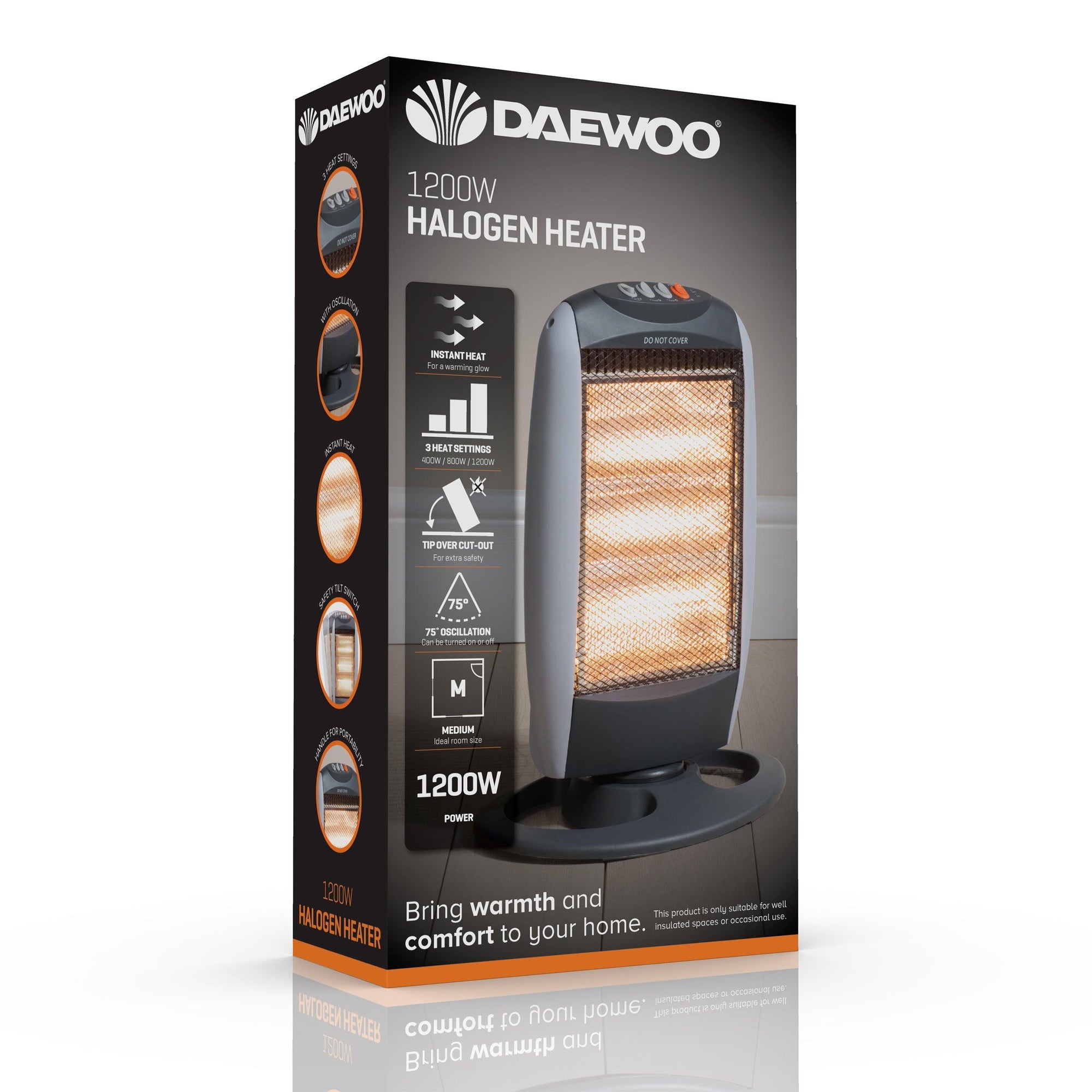 Daewoo Halogen Heater Instant Heat | 1200W | 3 Heat Settings - Choice Stores