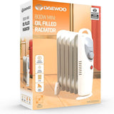 Daewoo Mini Oil Filled Portable Radiator | 6 Fin White Heater | 800W - Choice Stores