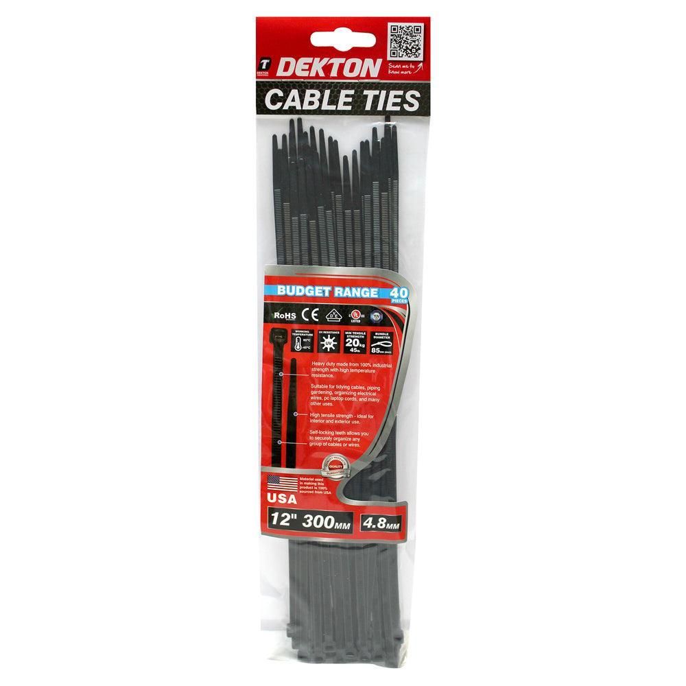 Dekton 4.8 mm x 300 mm Black Cable Ties | Pack of 40 - Choice Stores