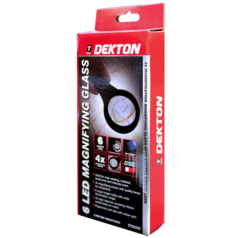Dekton 6 LED Magnifying Glass | 4 x Magnification | 6 LEDs | UV Light | Anti Slip Grip - Choice Stores