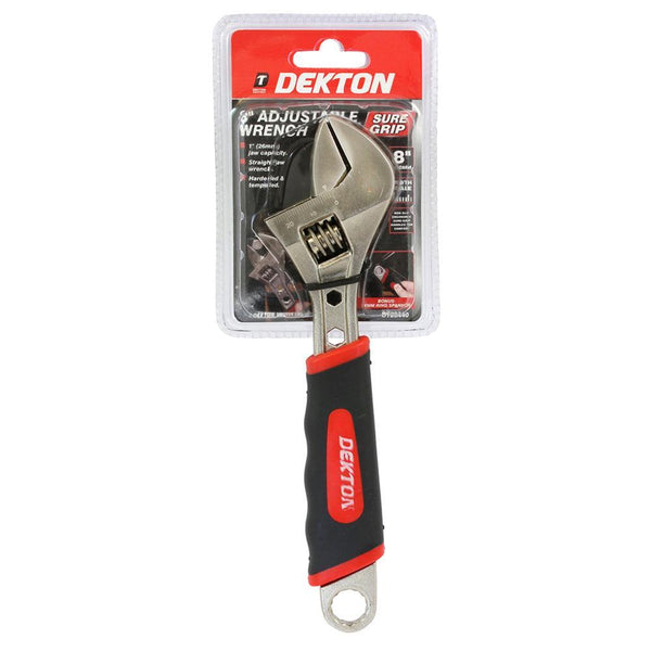 Dekton 8in Sure Grip Adjustable Spanner | 1 Jaw Capacity | Printed Width Scale | Hardened & Tempered Steel | Bonus 14mm Ring Spanner - Choice Stores