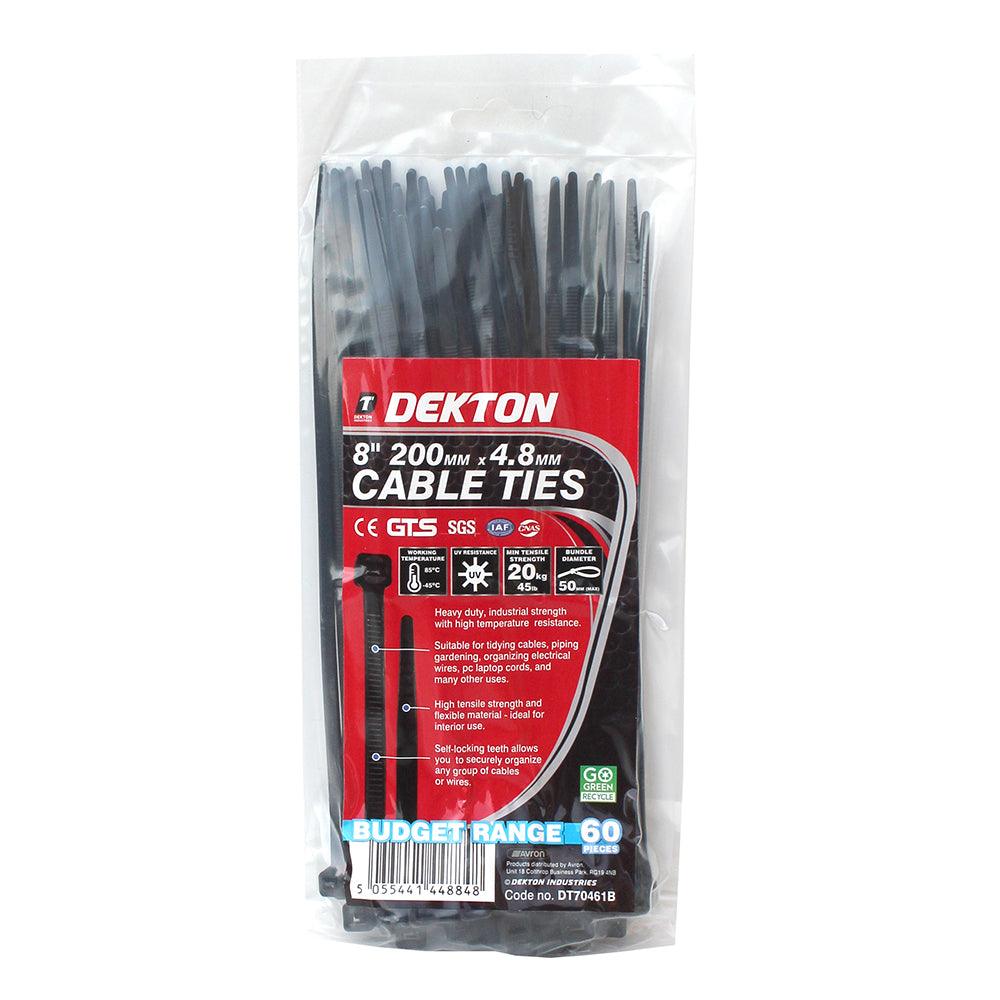 Dekton Black Cable Ties 4.8mm x 200mm | Pack of 60 - Choice Stores