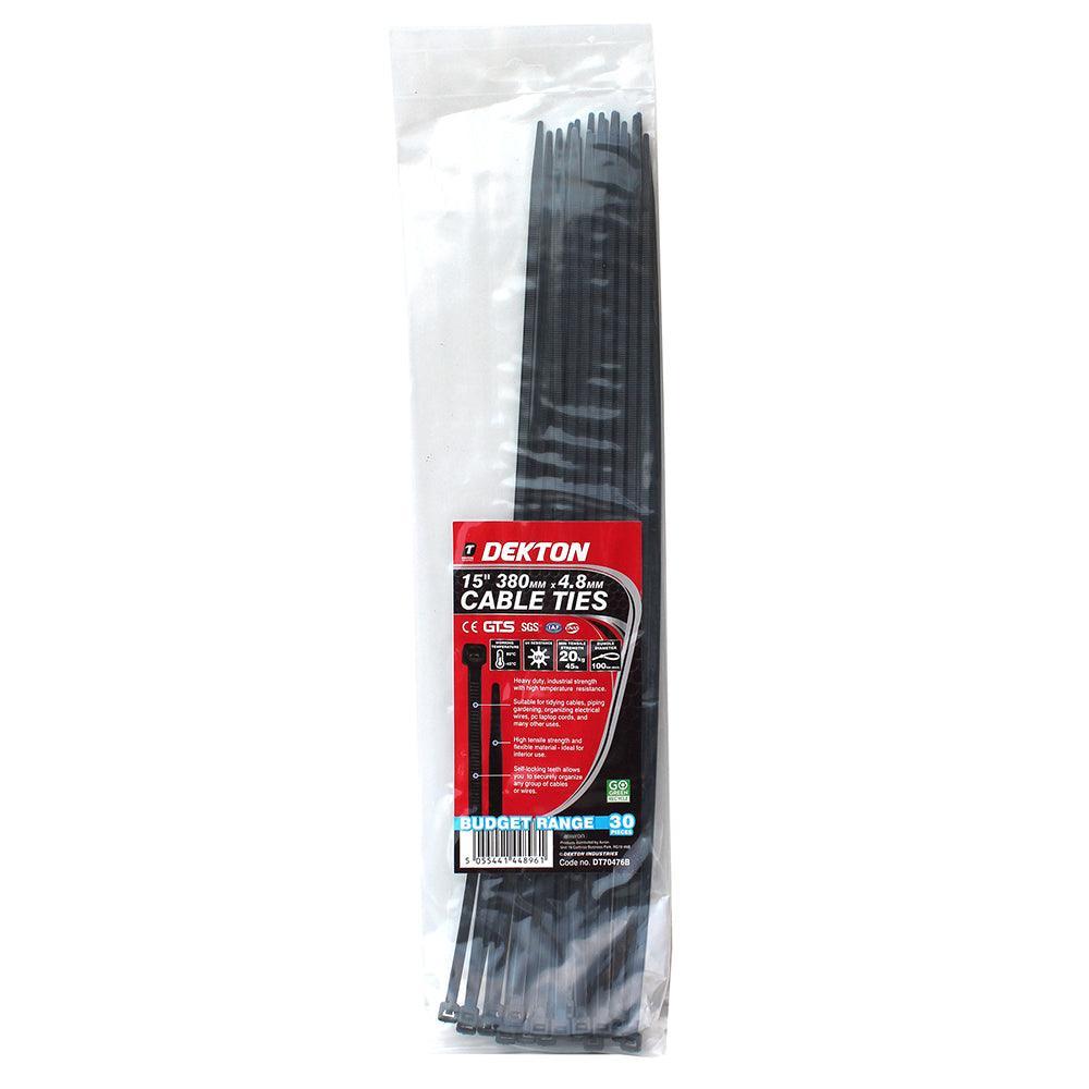 Dekton Black Cable Ties 4.8mm x 380mm | Pack of 30 - Choice Stores