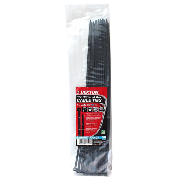 Dekton Black Cable Ties 4.8mm x 380mm | Pack of 30 - Choice Stores