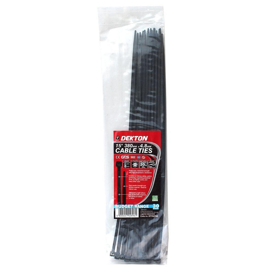Dekton Black Cable Ties 4.8mm x 380mm | Pack of 30 - Choice Stores