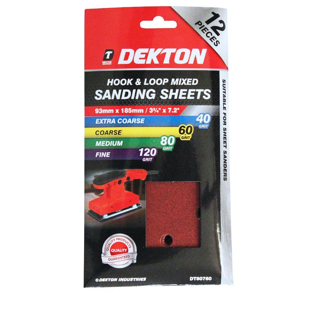 Dekton Hook And Loop Mixed Sanding Sheets 12 Piece 93x185mm (3 3/4x7.2&quot;) - Choice Stores